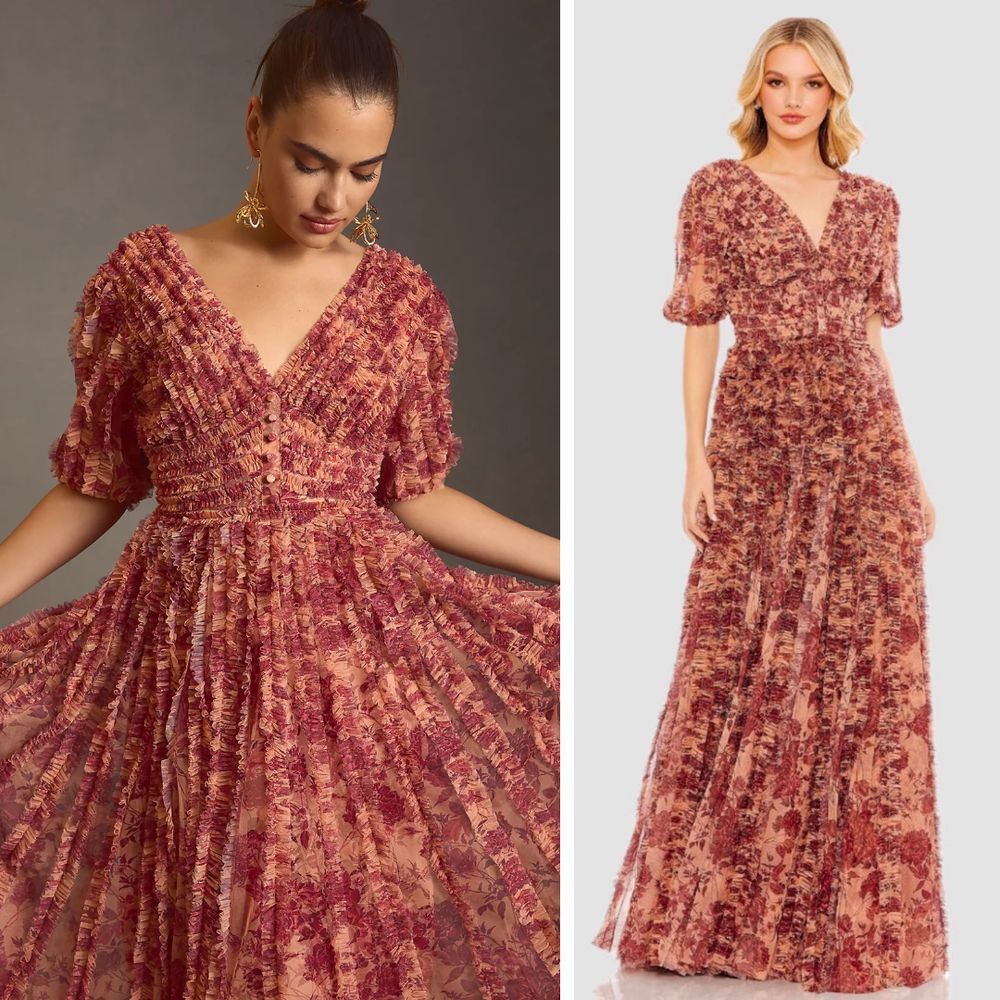 Mac Duggal Floral Maxi Dress in Red and Pink